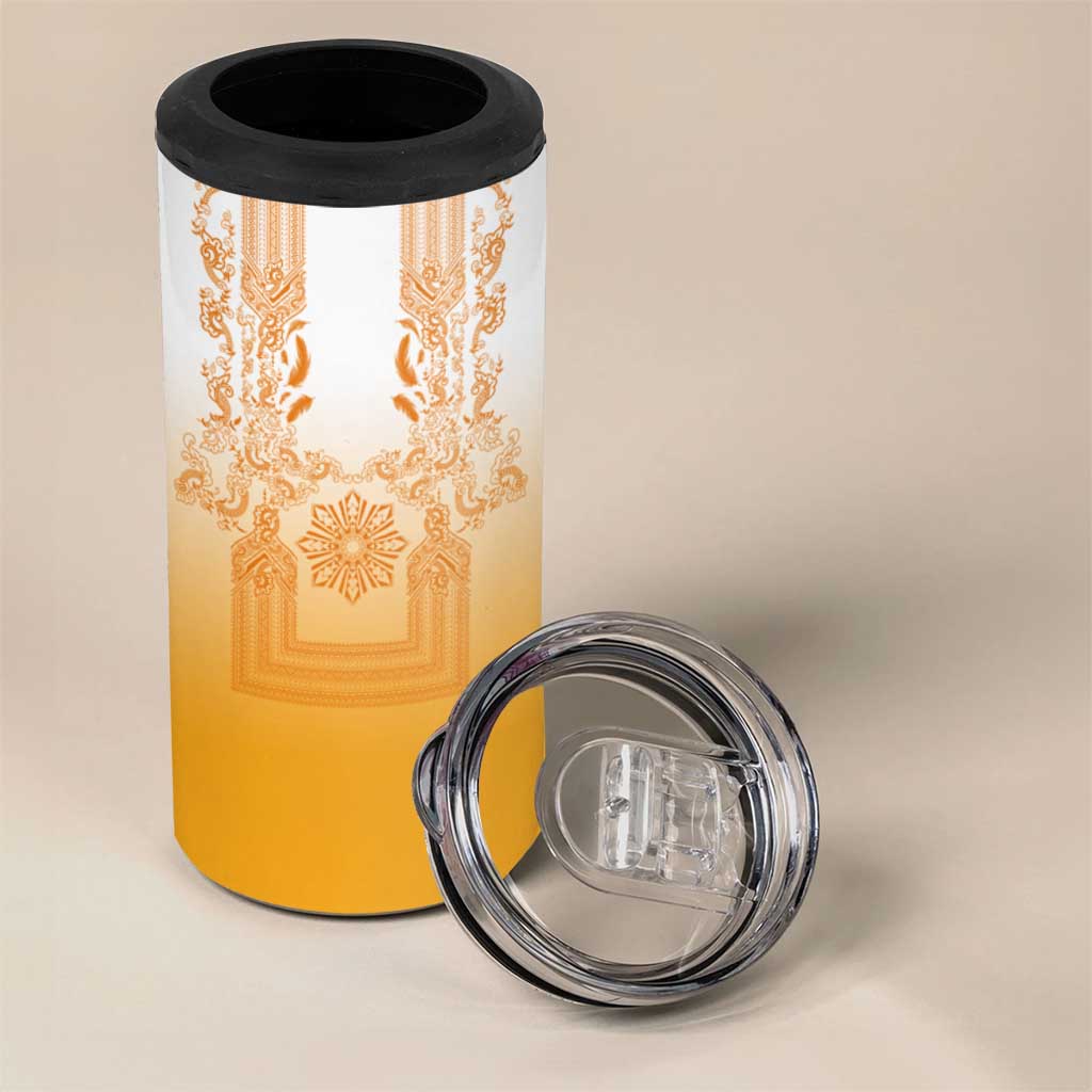 Philippines Barong Style 4 in 1 Can Cooler Tumbler with Polynesian Art and Leaf Motif Yellow Color