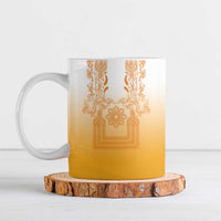 Philippines Barong Style Ceramic Mug with Polynesian Art and Leaf Motif Yellow Color