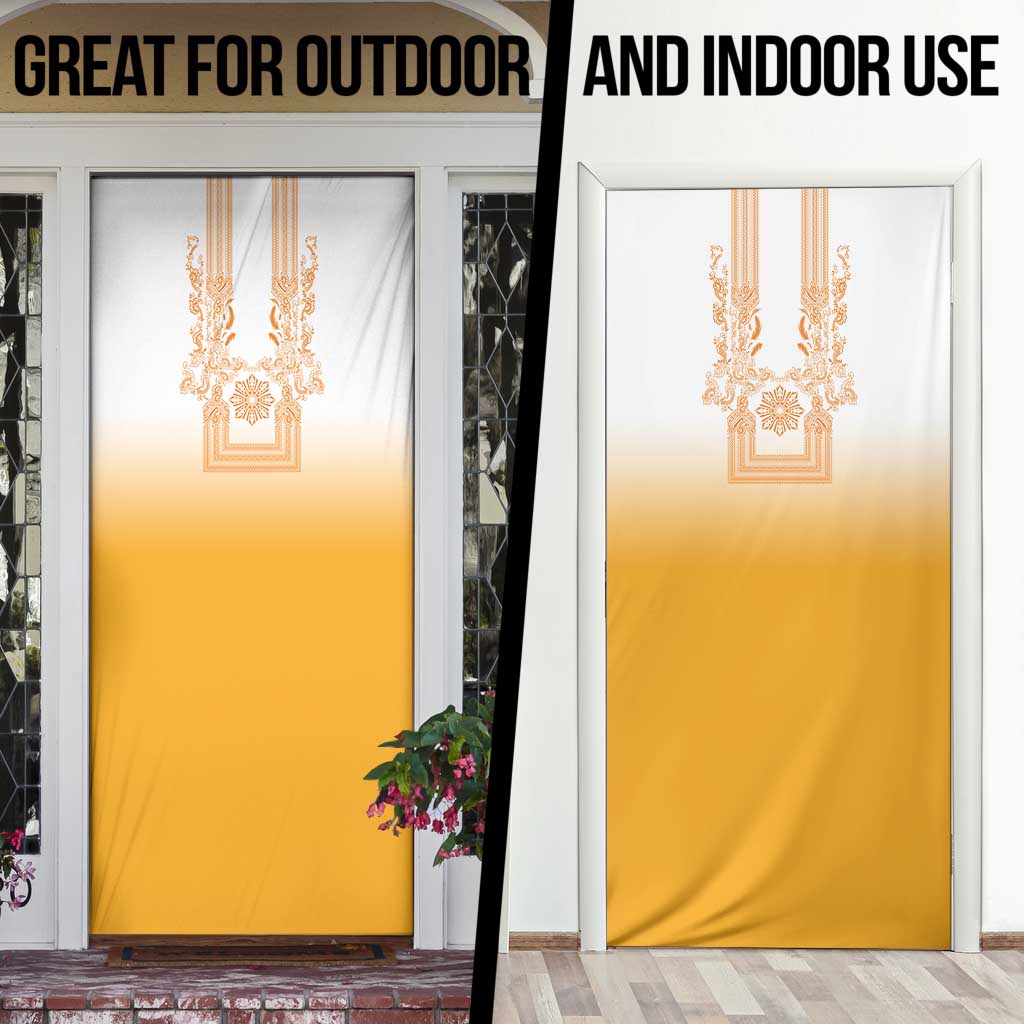 Philippines Barong Style Door Cover with Polynesian Art and Leaf Motif Yellow Color