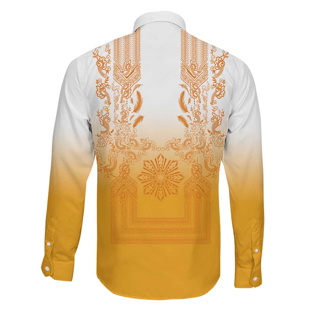Philippines Barong Style Family Matching Puletasi and Hawaiian Shirt with Polynesian Art and Leaf Motif Yellow Color LT03 - Polynesian Pride