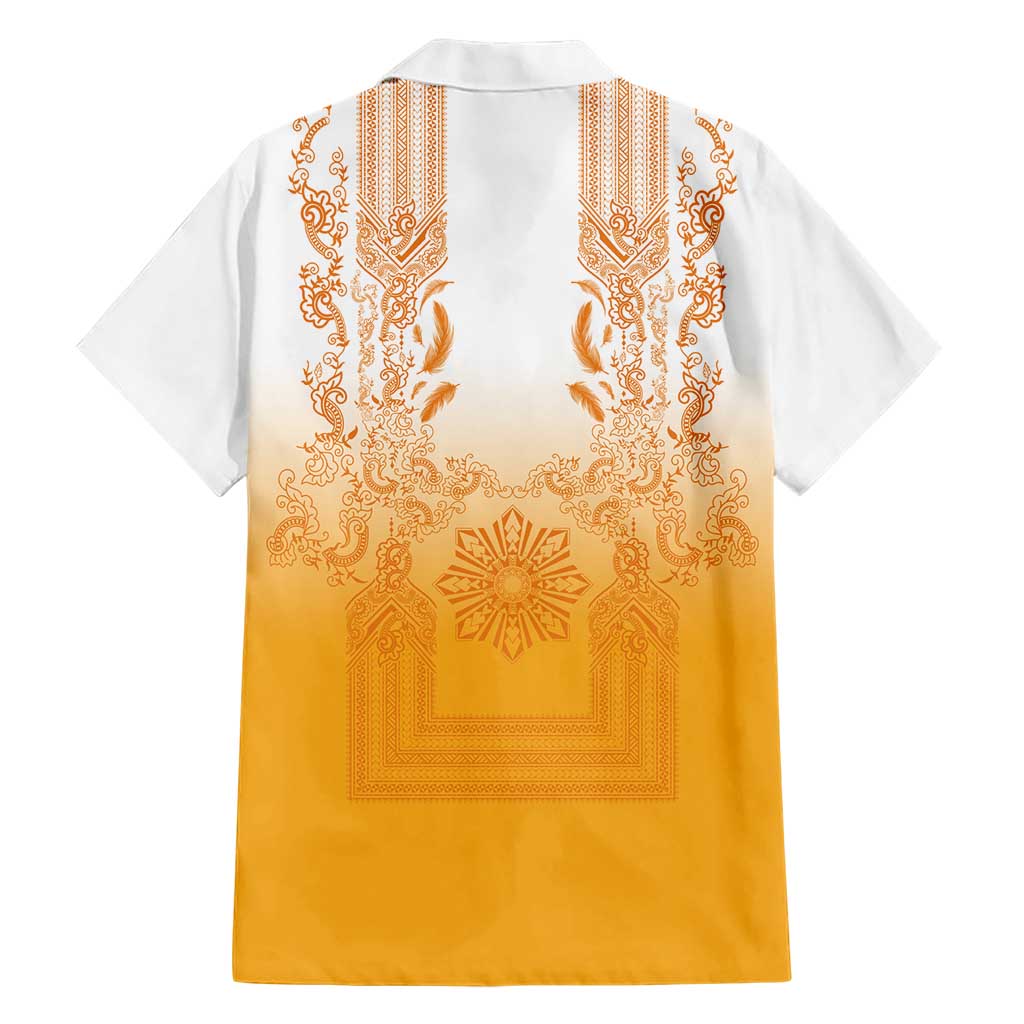 Philippines Barong Style Family Matching Tank Maxi Dress and Hawaiian Shirt with Polynesian Art and Leaf Motif Yellow Color LT03 - Polynesian Pride