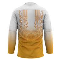 Philippines Barong Style Hockey Jersey with Polynesian Art and Leaf Motif Yellow Color