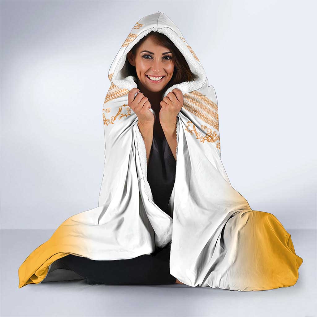 Philippines Barong Style Hooded Blanket with Polynesian Art and Leaf Motif Yellow Color