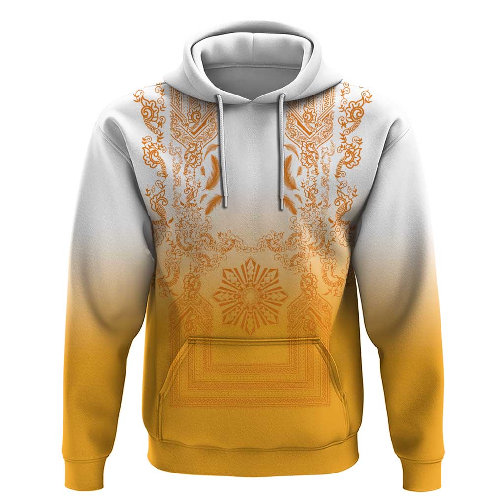 Philippines Barong Style Hoodie with Polynesian Art and Leaf Motif Yellow Color