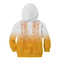 Philippines Barong Style Kid Hoodie with Polynesian Art and Leaf Motif Yellow Color