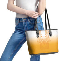 Philippines Barong Style Leather Tote Bag with Polynesian Art and Leaf Motif Yellow Color