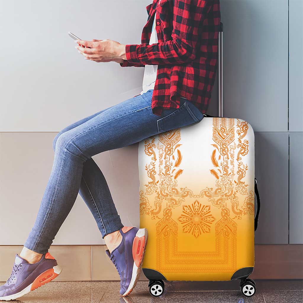 Philippines Barong Style Luggage Cover with Polynesian Art and Leaf Motif Yellow Color