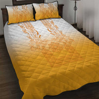 Philippines Barong Style Quilt Bed Set with Polynesian Art and Leaf Motif Yellow Color