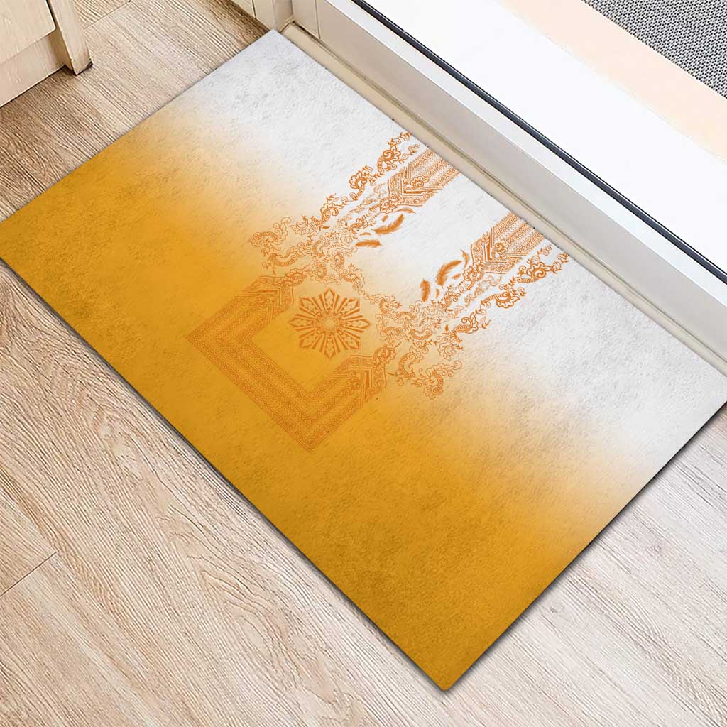 Philippines Barong Style Rubber Doormat with Polynesian Art and Leaf Motif Yellow Color