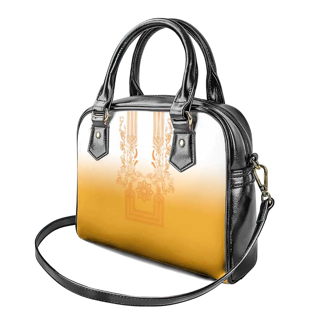 Philippines Barong Style Shoulder Handbag with Polynesian Art and Leaf Motif Yellow Color