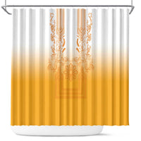Philippines Barong Style Shower Curtain with Polynesian Art and Leaf Motif Yellow Color