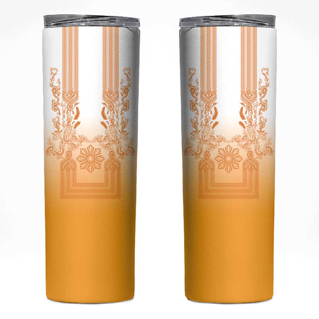 Philippines Barong Style Skinny Tumbler with Polynesian Art and Leaf Motif Yellow Color