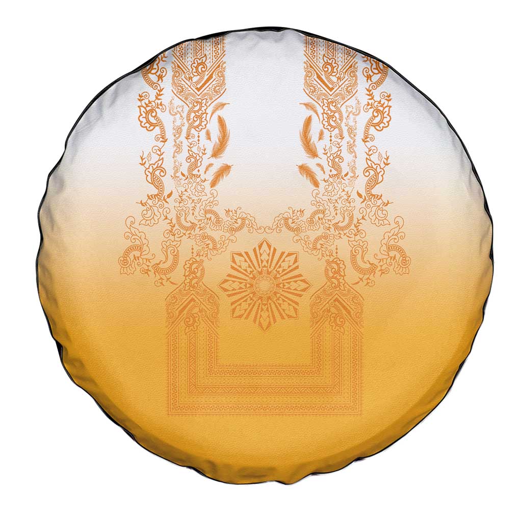 Philippines Barong Style Spare Tire Cover with Polynesian Art and Leaf Motif Yellow Color