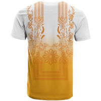 Philippines Barong Style T Shirt with Polynesian Art and Leaf Motif Yellow Color