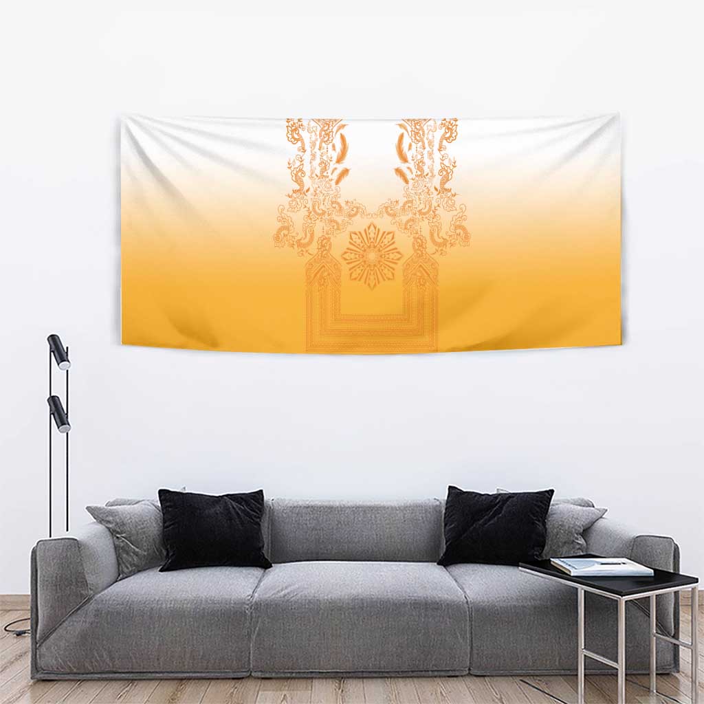 Philippines Barong Style Tapestry with Polynesian Art and Leaf Motif Yellow Color