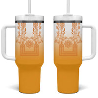 Philippines Barong Style Tumbler With Handle with Polynesian Art and Leaf Motif Yellow Color