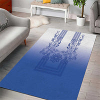 Philippines Barong Style Area Rug with Polynesian Art and Leaf Motif Blue Color