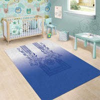 Philippines Barong Style Area Rug with Polynesian Art and Leaf Motif Blue Color
