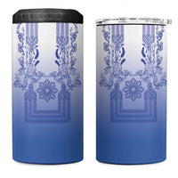 Philippines Barong Style 4 in 1 Can Cooler Tumbler with Polynesian Art and Leaf Motif Blue Color