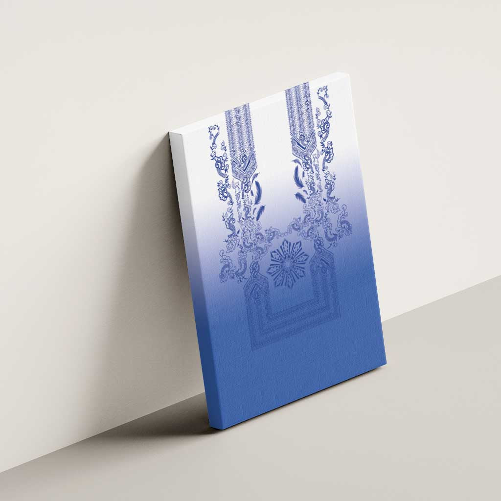Philippines Barong Style Canvas Wall Art with Polynesian Art and Leaf Motif Blue Color