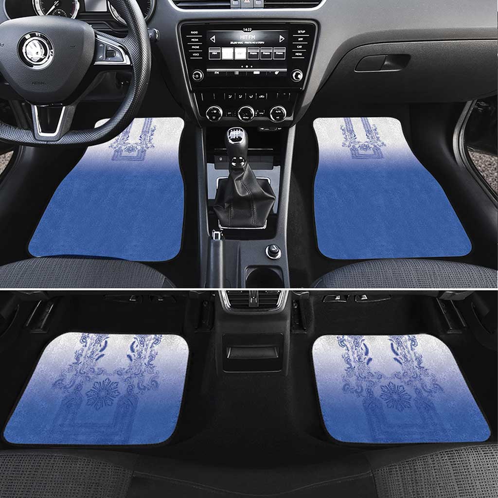 Philippines Barong Style Car Mats with Polynesian Art and Leaf Motif Blue Color