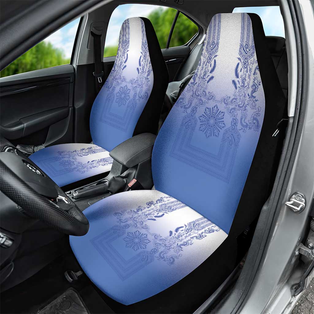 Philippines Barong Style Car Seat Cover with Polynesian Art and Leaf Motif Blue Color