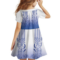 Philippines Barong Style Family Matching Off The Shoulder Long Sleeve Dress and Hawaiian Shirt with Polynesian Art and Leaf Motif Blue Color LT03 - Polynesian Pride