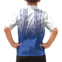 Philippines Barong Style Family Matching Short Sleeve Bodycon Dress and Hawaiian Shirt with Polynesian Art and Leaf Motif Blue Color LT03 - Polynesian Pride