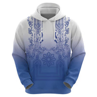 Philippines Barong Style Hoodie with Polynesian Art and Leaf Motif Blue Color