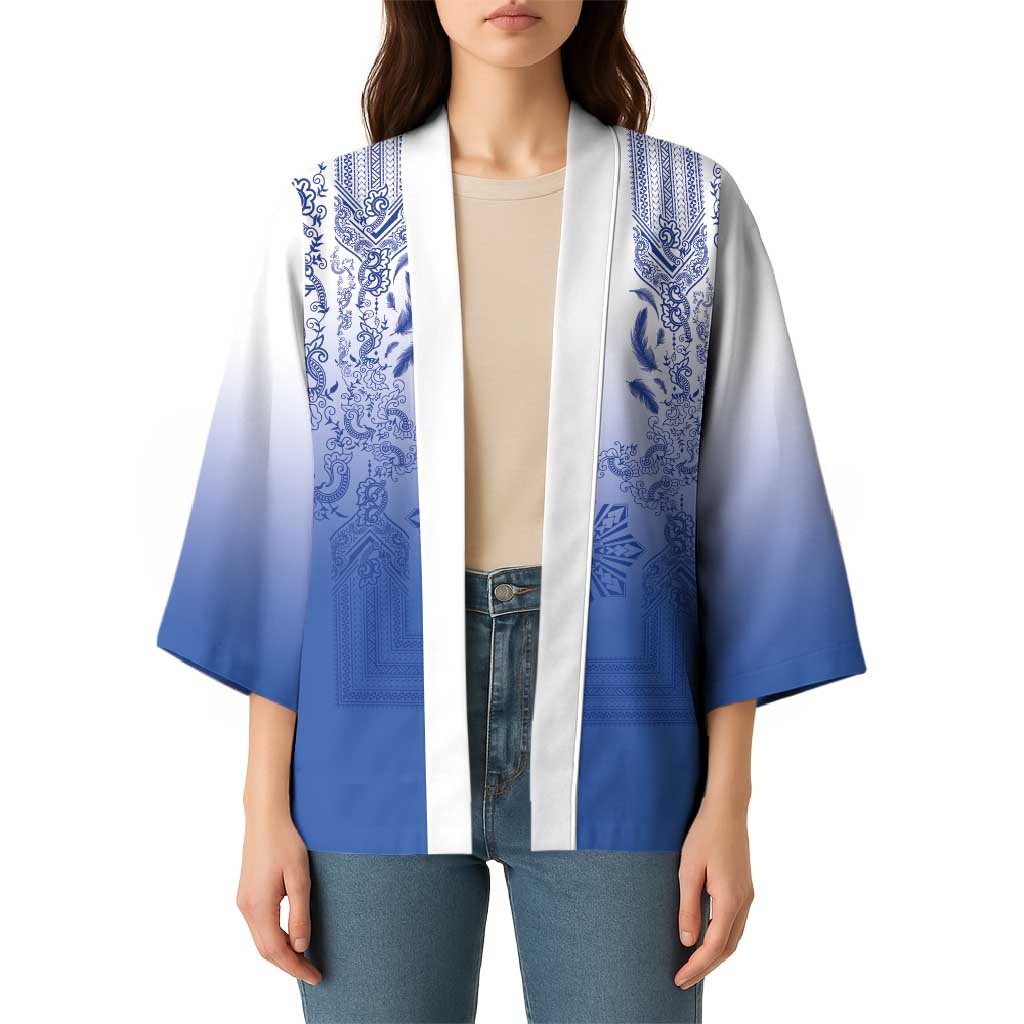 Philippines Barong Style Kimono with Polynesian Art and Leaf Motif Blue Color LT03 - Polynesian Pride