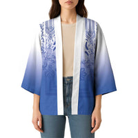 Philippines Barong Style Kimono with Polynesian Art and Leaf Motif Blue Color LT03 - Polynesian Pride