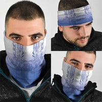 Philippines Barong Style Neck Gaiter with Polynesian Art and Leaf Motif Blue Color