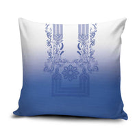 Philippines Barong Style Pillow Cover with Polynesian Art and Leaf Motif Blue Color