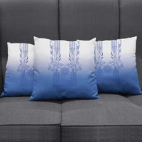 Philippines Barong Style Pillow Cover with Polynesian Art and Leaf Motif Blue Color