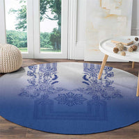 Philippines Barong Style Round Carpet with Polynesian Art and Leaf Motif Blue Color