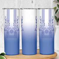 Philippines Barong Style Skinny Tumbler with Polynesian Art and Leaf Motif Blue Color