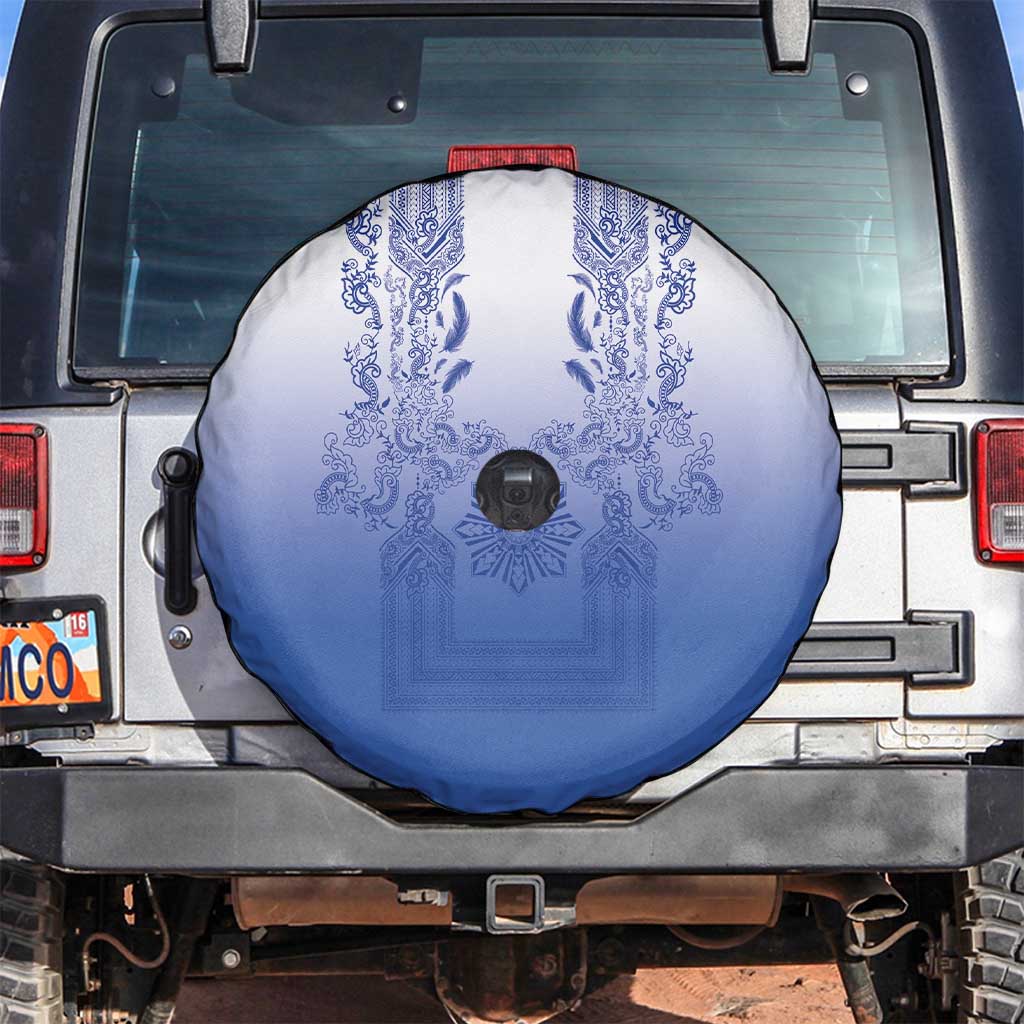 Philippines Barong Style Spare Tire Cover with Polynesian Art and Leaf Motif Blue Color