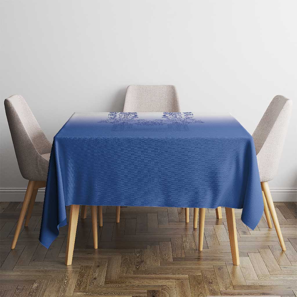 Philippines Barong Style Tablecloth with Polynesian Art and Leaf Motif Blue Color
