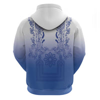 Philippines Barong Style Zip Hoodie with Polynesian Art and Leaf Motif Blue Color