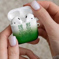 Philippines Barong Style AirPods Case with Polynesian Art and Leaf Motif Green Color