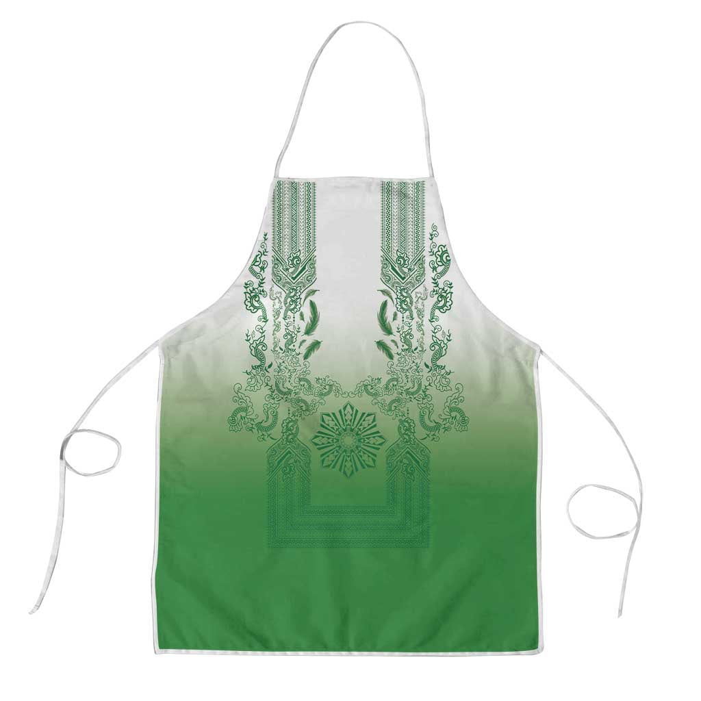 Philippines Barong Style Apron with Polynesian Art and Leaf Motif Green Color