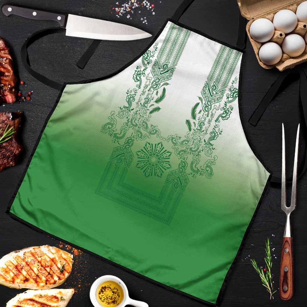 Philippines Barong Style Apron with Polynesian Art and Leaf Motif Green Color