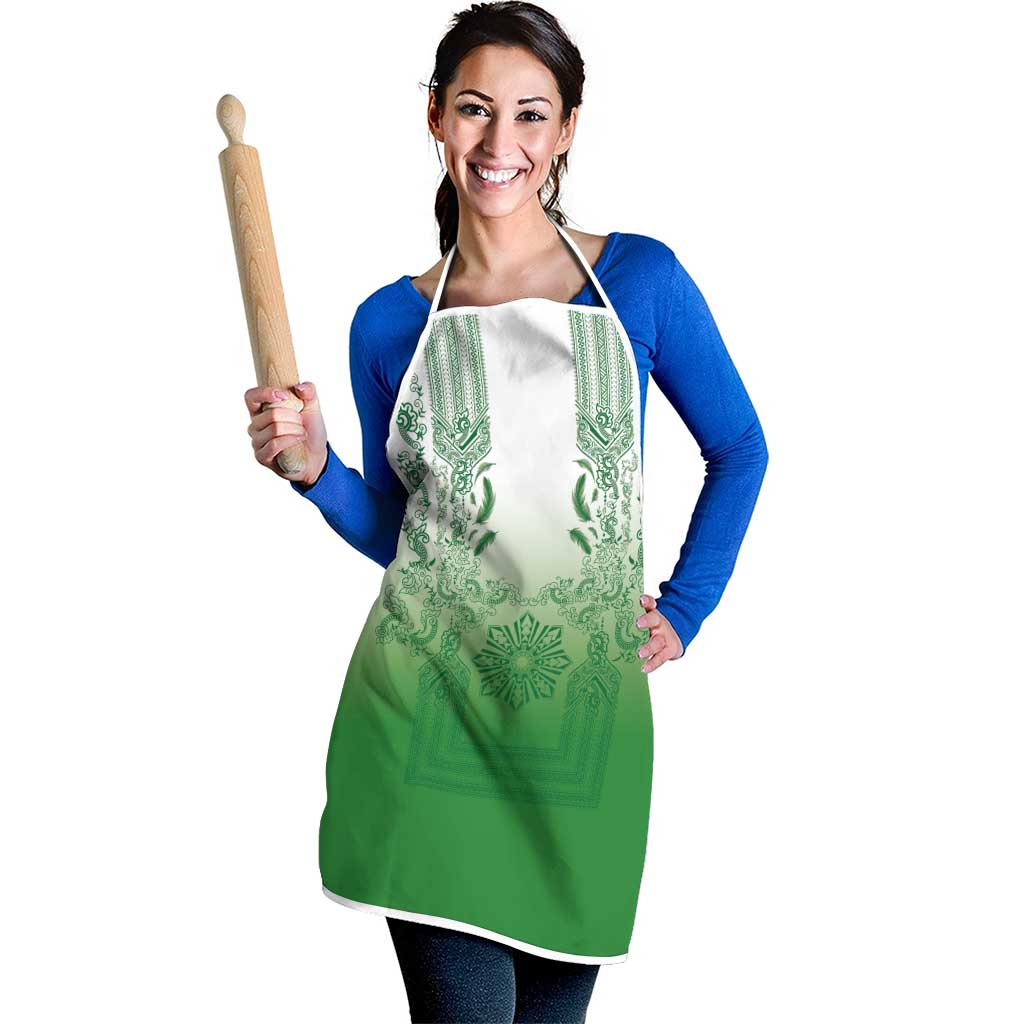 Philippines Barong Style Apron with Polynesian Art and Leaf Motif Green Color