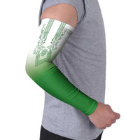 Philippines Barong Style Arm Sleeves with Polynesian Art and Leaf Motif Green Color