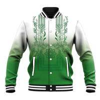 Philippines Barong Style Baseball Jacket with Polynesian Art and Leaf Motif Green Color