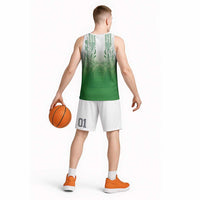 Philippines Barong Style Basketball Jersey with Polynesian Art and Leaf Motif Green Color