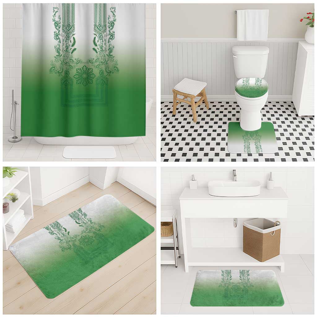 Philippines Barong Style Bathroom Set with Polynesian Art and Leaf Motif Green Color