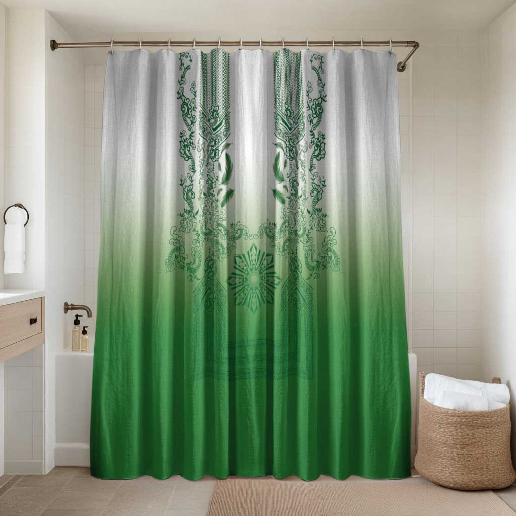 Philippines Barong Style Bathroom Set with Polynesian Art and Leaf Motif Green Color