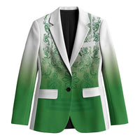 Philippines Barong Style Blazer with Polynesian Art and Leaf Motif Green Color