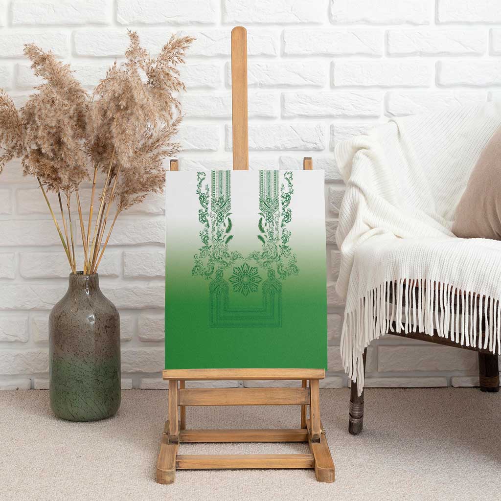 Philippines Barong Style Canvas Wall Art with Polynesian Art and Leaf Motif Green Color